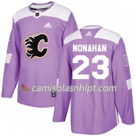 Camisola Calgary Flames Sean Monahan 23 Adidas 2017-2018 Roxo Fights Cancer Practice Authentic - Homem